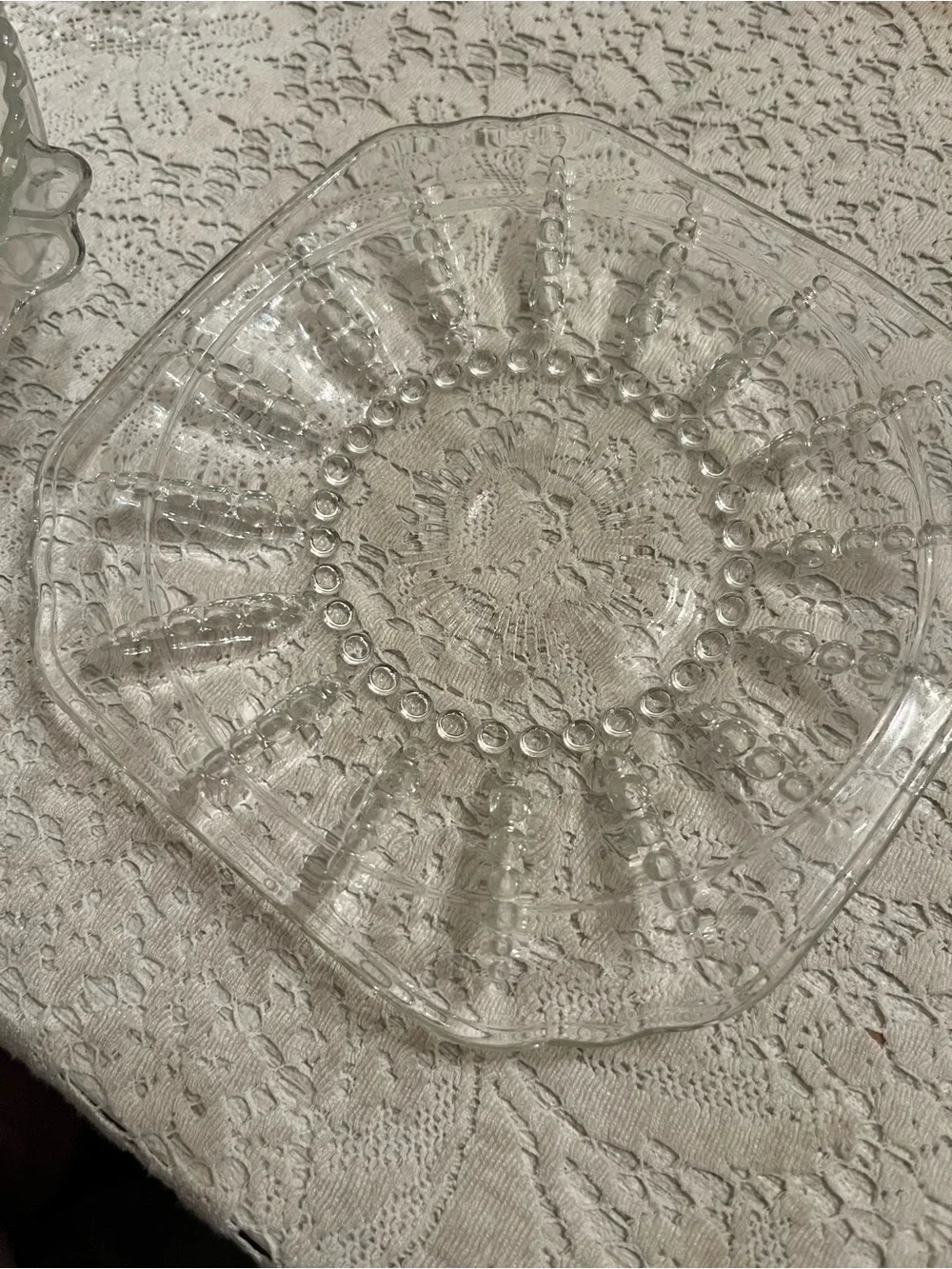 Vintage Clear Pressed Glass Fairy Lamp | Ribbed Bowl & Square Plate